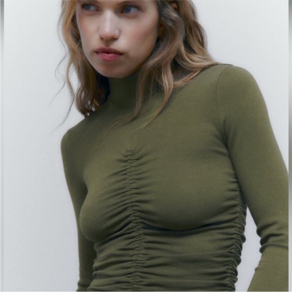 ZARA long sleeve high neck ruched at front top 5644/327